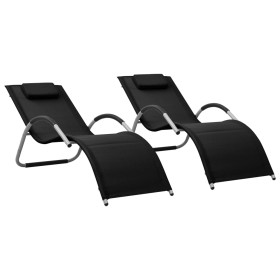 2 sun loungers in black and gray textilene by vidaXL, Loungers - Ref: Foro24-310517, Price: 105,99 €, Discount: %