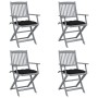 Folding garden chairs 4 pcs with solid acacia wood cushions by vidaXL, Garden chairs - Ref: Foro24-3064531, Price: 191,75 €, ...