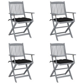 Folding garden chairs 4 pcs with solid acacia wood cushions by vidaXL, Garden chairs - Ref: Foro24-3064531, Price: 191,02 €, ...