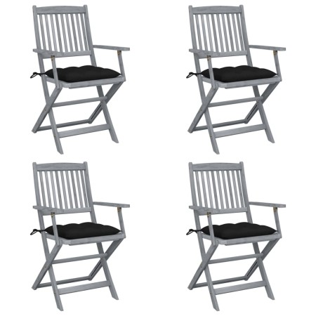 Folding garden chairs 4 pcs with solid acacia wood cushions by vidaXL, Garden chairs - Ref: Foro24-3064531, Price: 191,75 €, ...