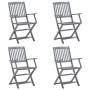 Folding garden chairs 4 pcs with solid acacia wood cushions by vidaXL, Garden chairs - Ref: Foro24-3064531, Price: 191,75 €, ...