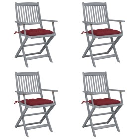 Folding garden chairs 4 pcs with solid acacia wood cushions by vidaXL, Garden chairs - Ref: Foro24-3064533, Price: 191,99 €, ...