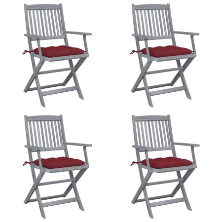 Folding garden chairs 4 pcs with solid acacia wood cushions by vidaXL, Garden chairs - Ref: Foro24-3064533, Price: 191,99 €, ...