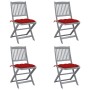 Folding garden chairs 4 pcs with solid acacia wood cushions by vidaXL, Garden chairs - Ref: Foro24-3064584, Price: 202,99 €, ...