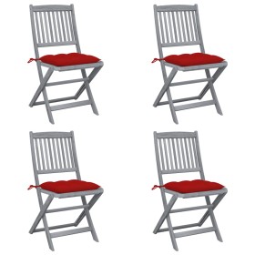 Folding garden chairs 4 pcs with solid acacia wood cushions by vidaXL, Garden chairs - Ref: Foro24-3064584, Price: 202,99 €, ...