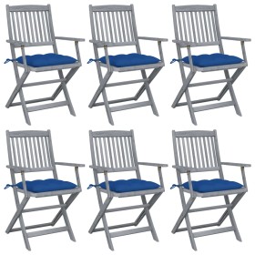 Folding garden chairs 6 pcs with solid acacia wood cushions by vidaXL, Garden chairs - Ref: Foro24-3065432, Price: 299,54 €, ...