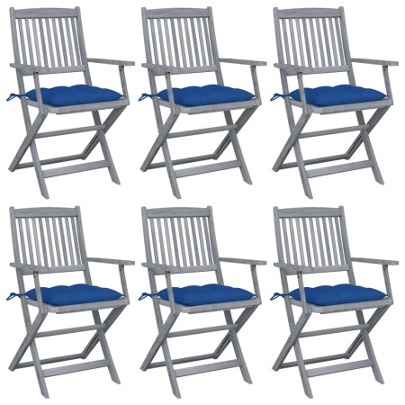 Folding garden chairs 6 pcs with solid acacia wood cushions by vidaXL, Garden chairs - Ref: Foro24-3065432, Price: 299,54 €, ...