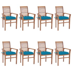 Dining chairs 8 pcs teak wood with light blue cushions by vidaXL, Garden chairs - Ref: Foro24-3072992, Price: 757,99 €, Disco...