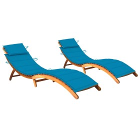 2 sun loungers with solid acacia wood and cushions by vidaXL, Loungers - Ref: Foro24-3077365, Price: 336,99 €, Discount: %