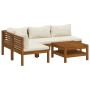 Muebles de jardín 5 pzas cojines crema madera maciza de acacia de vidaXL, Conjuntos de jardín - Ref: Foro24-3086951, Precio: ...