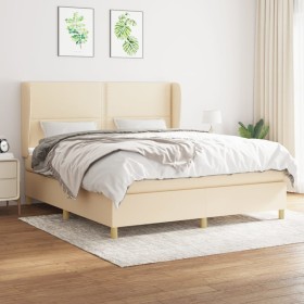 Box spring bed with cream fabric mattress 160x200 cm by vidaXL, Beds and slatted bases - Ref: Foro24-3128458, Price: 619,62 €...