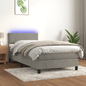 Box spring bed with mattress and LED light gray velvet 100x200 cm by vidaXL, Beds and slatted bases - Ref: Foro24-3134267, Pr...