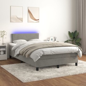 Cama box spring colchón y LED terciopelo gris claro 120x200 cm de vidaXL, Camas y somieres - Ref: Foro24-3134273, Precio: 383...