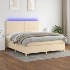 Cama box spring colchón y luces LED tela crema 160x200 cm de vidaXL, Camas y somieres - Ref: Foro24-3135370, Precio: 614,99 €...