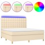 Boxspringbett-Matratze und LED-Leuchten, cremefarbener Stoff, 160 x 200 cm von vidaXL, Betten und Lattenroste - Ref: Foro24-3...