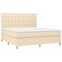 Boxspringbett-Matratze und LED-Leuchten, cremefarbener Stoff, 160 x 200 cm von vidaXL, Betten und Lattenroste - Ref: Foro24-3...