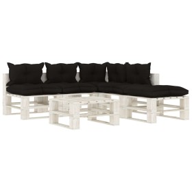 Garden pallet furniture 6 pcs wood black cushions by vidaXL, Garden sets - Ref: Foro24-3052365, Price: 505,99 €, Discount: %