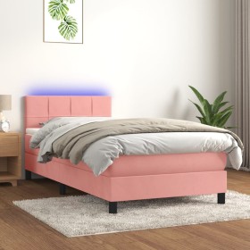 Box spring bed with mattress and LED pink velvet 80x200 cm by vidaXL, Beds and slatted bases - Ref: Foro24-3134374, Price: 28...