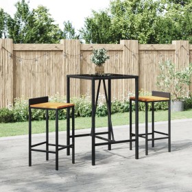 Bar table and garden stools 3 pieces made of acacia wood and black PE rattan by vidaXL, Garden sets - Ref: Foro24-3187674, Pr...