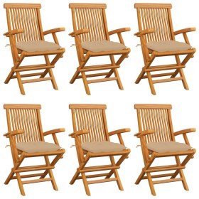 Garden chairs 6 units solid teak wood with beige cushions by vidaXL, Garden chairs - Ref: Foro24-3062559, Price: 403,99 €, Di...