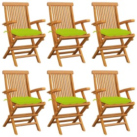 Garden chairs 6 pcs teak wood with bright green cushions by vidaXL, Garden chairs - Ref: Foro24-3062567, Price: 403,99 €, Dis...