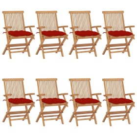 Garden chairs 8 units solid teak wood with red cushions by vidaXL, Garden chairs - Ref: Foro24-3072910, Price: 551,99 €, Disc...