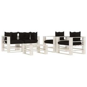 5-piece wooden garden pallet furniture set with black cushions by vidaXL, Garden sets - Ref: Foro24-3052368, Price: 507,99 €,...