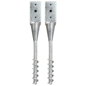 Ground spikes 2 units galvanized steel silver 7x7x56 cm by vidaXL, Spikes for anchoring in the ground - Ref: Foro24-145435, P...