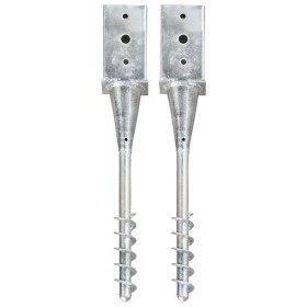 Ground spikes 2 units galvanized steel silver 8x8x57 cm by vidaXL, Spikes for anchoring in the ground - Ref: Foro24-145437, P...