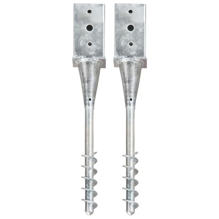 Ground spikes 2 units galvanized steel silver 8x8x57 cm by vidaXL, Spikes for anchoring in the ground - Ref: Foro24-145437, P...