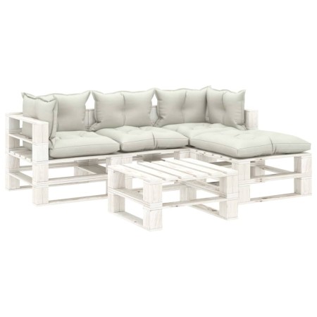 Set de muebles de palets de jardín 5 pzas madera cojines beige de vidaXL, Conjuntos de jardín - Ref: Foro24-3052429, Precio: ...