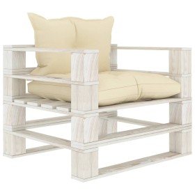 Garden sofa made of wooden pallets with cream cushions by vidaXL, Outdoor sofas - Ref: Foro24-3052444, Price: 99,96 €, Discou...