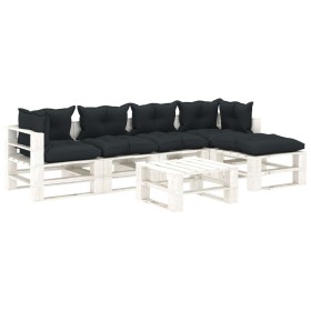 Garden pallet furniture 6 pcs wood anthracite cushions by vidaXL, Garden sets - Ref: Foro24-3052390, Price: 554,99 €, Discoun...