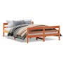 Bed frame with wax brown pine wood headboard 140x200 cm by vidaXL, Beds and slatted bases - Ref: Foro24-842789, Price: 129,29...