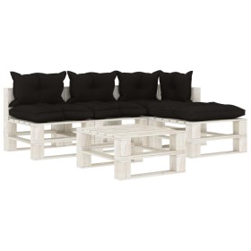 Garden pallet furniture 5 pcs wood black cushions by vidaXL, Garden sets - Ref: Foro24-3052362, Price: 388,92 €, Discount: %