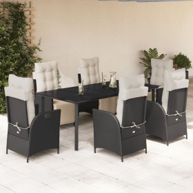 Set de comedor de jardín 7 pzas y cojines ratán sintético negro de vidaXL, Conjuntos de jardín - Ref: Foro24-3213390, Precio:...