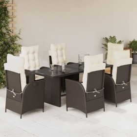 Set comedor de jardín 7 pzas con cojines ratán sintético marrón de vidaXL, Conjuntos de jardín - Ref: Foro24-3213118, Precio:...