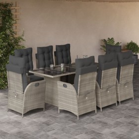 Set comedor de jardín 9 pzas cojines ratán sintético gris claro de vidaXL, Conjuntos de jardín - Ref: Foro24-3213132, Precio:...