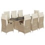 9-teiliges Garten-Esszimmer-Set mit Kissen synthetisches Rattan beige von vidaXL, Gartensets - Ref: Foro24-3213126, Preis: 1,...