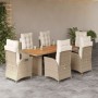 Set comedor de jardín 7 pzas con cojines ratán sintético beige de vidaXL, Conjuntos de jardín - Ref: Foro24-3213145, Precio: ...