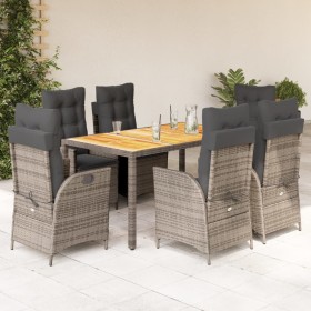 Set comedor jardín 7 pzas y cojines ratán sintético gris de vidaXL, Conjuntos de jardín - Ref: Foro24-3213107, Precio: 921,99...