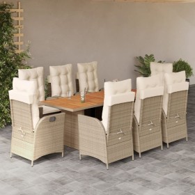 9-teiliges Garten-Esszimmer-Set mit Kissen synthetisches Rattan beige von vidaXL, Gartensets - Ref: Foro24-3213147, Preis: 1,...