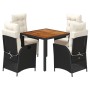 Set de muebles jardín 5 pzas con cojines ratán sintético negro de vidaXL, Conjuntos de jardín - Ref: Foro24-3213333, Precio: ...