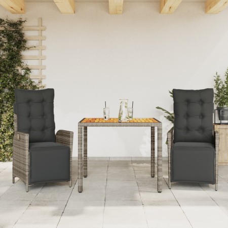 Set comedor de jardín 3 piezas con cojines ratán sintético gris de vidaXL, Conjuntos de jardín - Ref: Foro24-3213344, Precio:...