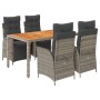 Set comedor de jardín 5 piezas con cojines ratán sintético gris de vidaXL, Conjuntos de jardín - Ref: Foro24-3213346, Precio:...