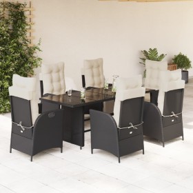 Set de comedor de jardín 7 pzas y cojines ratán sintético negro de vidaXL, Conjuntos de jardín - Ref: Foro24-3213350, Precio:...