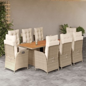 9-teiliges Garten-Esszimmer-Set mit Kissen synthetisches Rattan beige von vidaXL, Gartensets - Ref: Foro24-3213373, Preis: 1,...