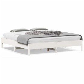 Estructura de cama madera maciza de pino blanco 180x200 cm de vidaXL, Camas y somieres - Ref: Foro24-842687, Precio: 129,99 €...