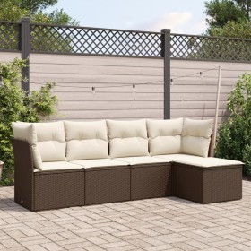 5-teiliges Garten-Esszimmerset und Kissen Kunstrattan braun von vidaXL, Gartensets - Ref: Foro24-3249402, Preis: 329,08 €, Ra...