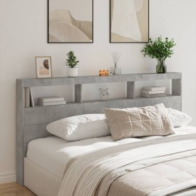 Concrete gray bed headboard with LED light 200x17x102 cm by vidaXL, Headboards and footboards - Ref: Foro24-839220, Price: 10...